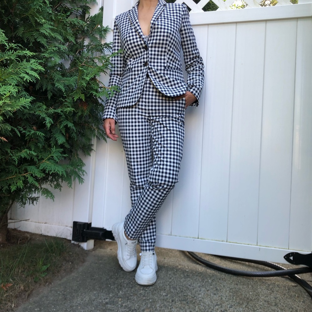 J. Crew Black and White Gingham Blazer & Pants Suit
